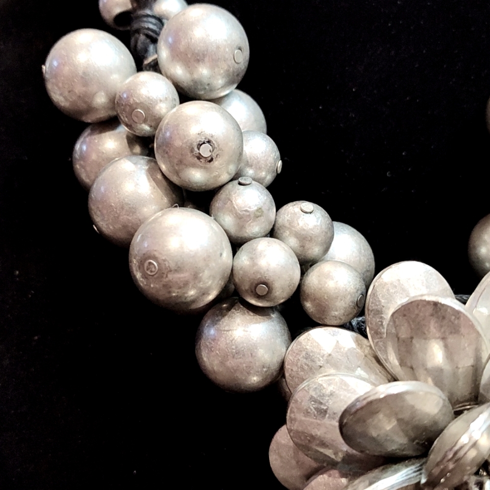 Bold Yet Elegant Silver Flower Statement Necklace - Picture 3 of 6